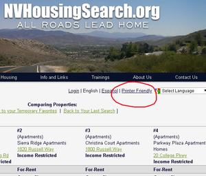 Easy to Print Out Listings in NVHousingSearch.org